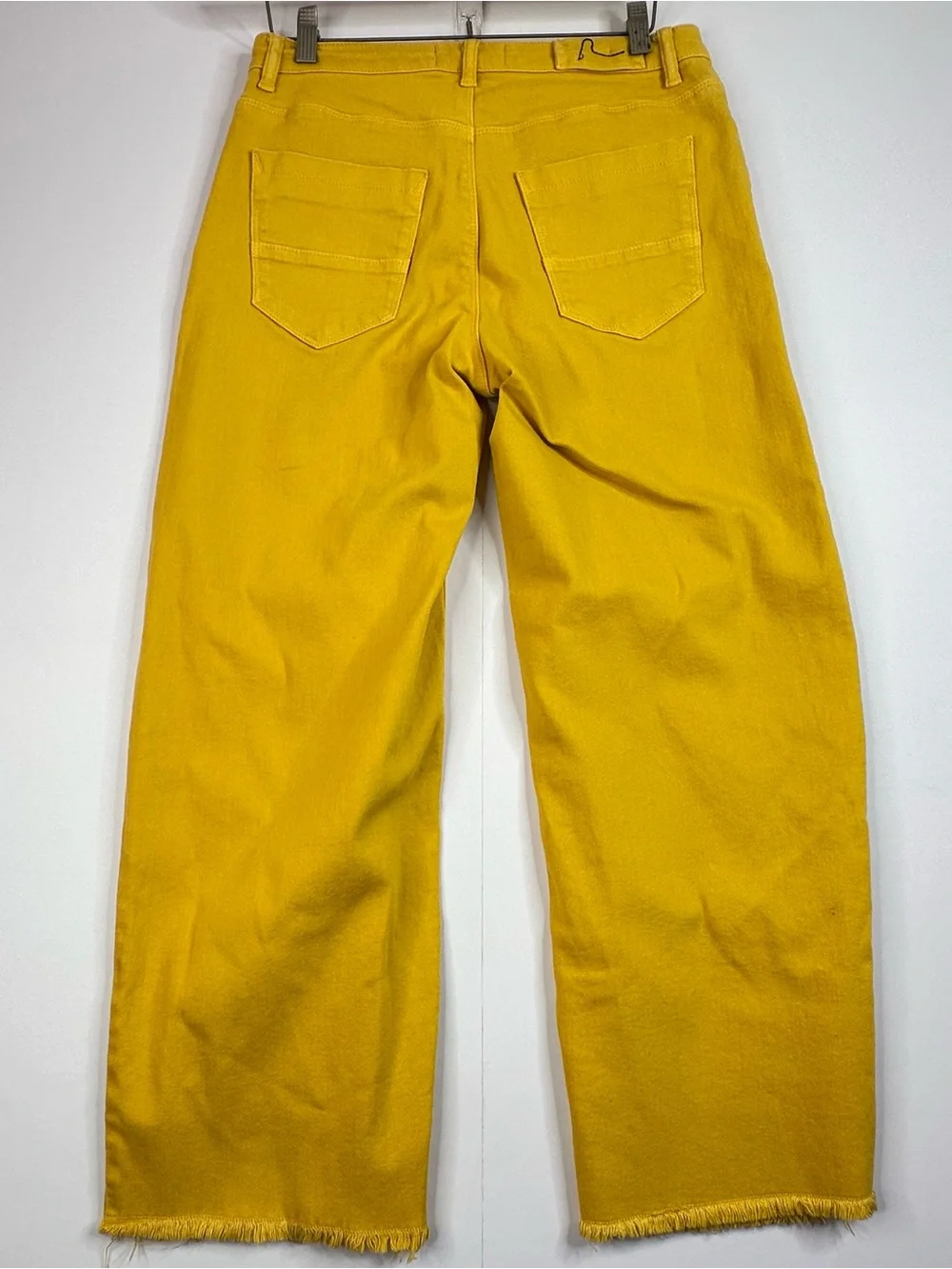 Cotelac Mustard Yellow Wide Leg Crop Jeans Womens Size 2 Raw Fray Hem Chic Denim - Picture 4 of 10